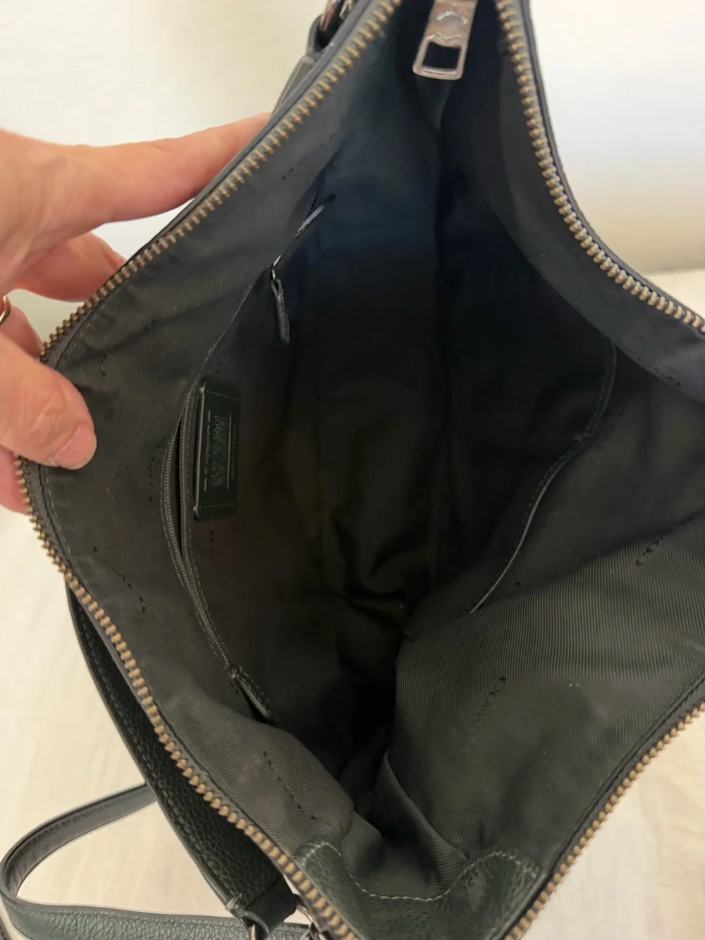 Coach Chelsea Black Pebbled Leather Shoulder Bag- gunmetal gray